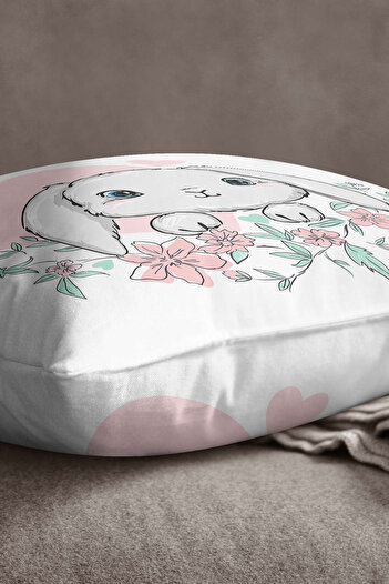 INSENSE HOME Βελούδινο Babyface Λευκό Ροζ Καρδιά Κουνέλι Παιδική Μαξιλαροθήκη Ριχτάρι - Cgh046