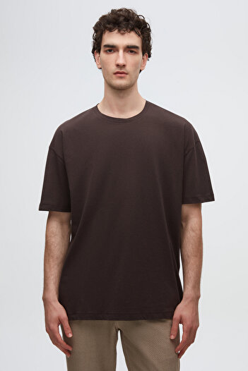 D'S Damat Μπλουζάκι Ds Damat Oversize καφέ Crew Neck 100% βαμβάκι