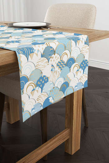 Cango Home Alb Albastru Modern Decorativ Model Digital Printed Runner Cgh603-rn