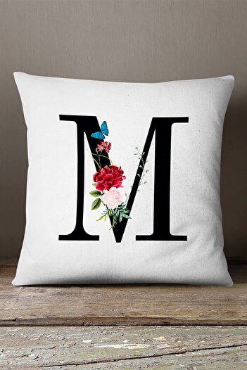 INSENSE HOME Velvet Babyface Double Sided Red Floral Letter Throw Pillow Cover - Letter M