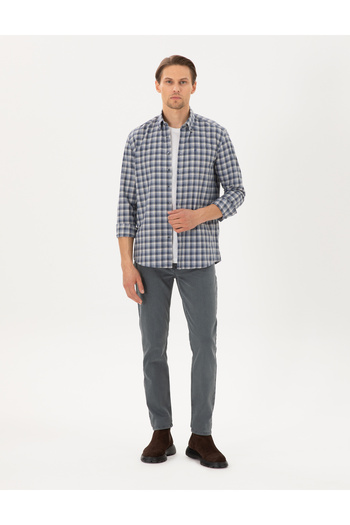 Pierre Cardin Mavi Regular Fit Kareli Uzun Kollu Gömlek 50291987-VR036