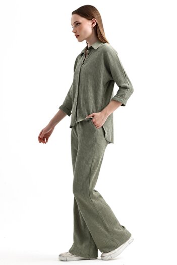 MD trend Women's Elastic Waist Palazzo Pants and Fakir Sleeve Shirt Double Set