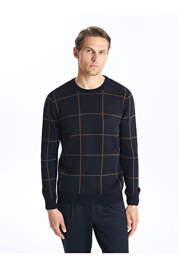 LC Waikiki Crew Neck Long Sleeve Plaid Men's Knitwear Sweater - W4Fp83Z8