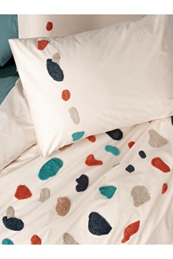 Cotton Box Ranforce Puff Embroidered Double Duvet Cover Set - Gaja Mint