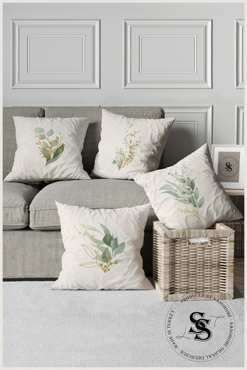 SasoHome Simple Modern Design Green Leaves Patterned 4-Piece Digital Printed Throw Pillow Cover