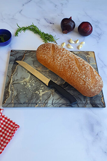 Decorita Channeled Glass Cutting Board - Glass Cutting Table| Gray Gold Marble| 25cm X 35cm| Patented Product