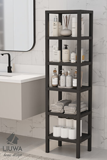 LIUWA 6-Tier Organizer Shelving Unit - Bookshelf, Bathroom, Kitchen Shelf. Shoe Rack Organizer (Black)