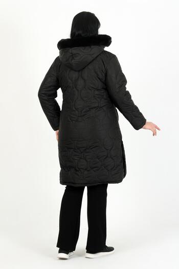 By Alba Collection Women's Black Long Woolen Quilted Plus Size Coat