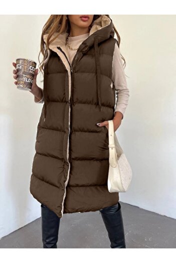 Modamorfo Hooded Double Sided Inflatable Vest -Coffee