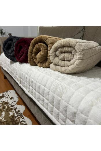 Genel Markalar Puffy Bubble Tavşan Tüyü Kaymaz Taban Çekyat Koltuk Örtüsü 75x185(EKRU)