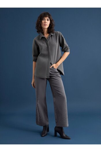 Refka Gray Denim Trousers - Stone Detailed - Refka