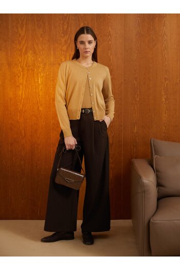 Refka Knitwear Blouse & Cardigan Buttoned Set - Mink -