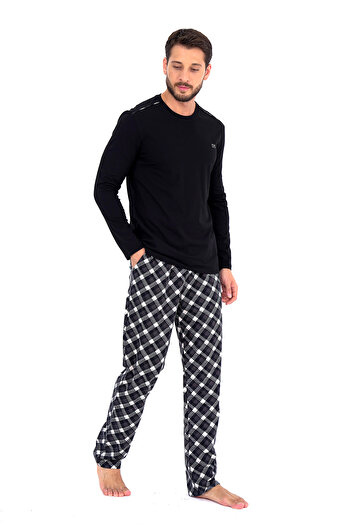 Damat Groom Plaid Patterned Black Pajamas