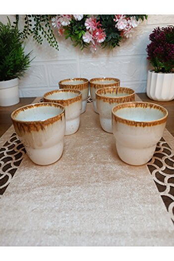 BTA MUTFAK Bta Life 6 Pieces Bubble Porcelain Cup Caramel-Cylinder Mug