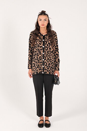 Melike Tatar Beige Leopard Cardigan 70-2297