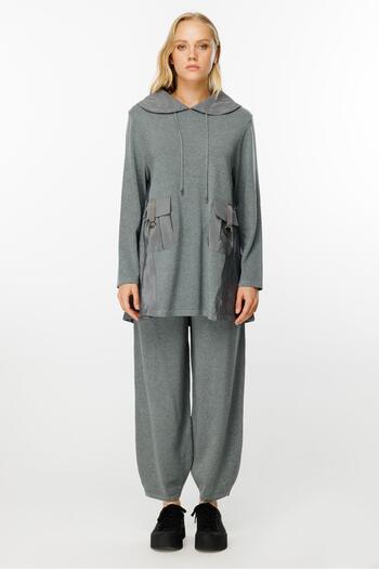 Ghisa Knitwear Tunic and Trousers Set - Pocket Detail, Gray