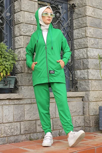 İmajButik Σετ φόρμας με δύο κλωστές με πράσινη τσέπη με κουκούλα