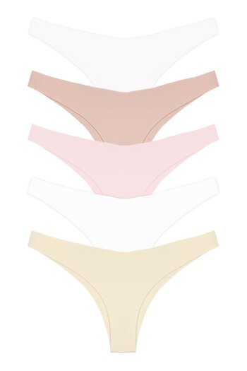 Cottonhill Pachet de 5 chiloți brazilian tăiați cu laser, de bază, fără marcaj