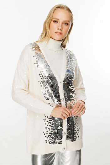 Ghisa Ecru Sequined Cardigan