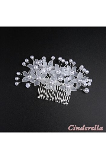 Cinderella Model de flori cu perle albe - Accesoriu pentru cataramă coroană de mireasă