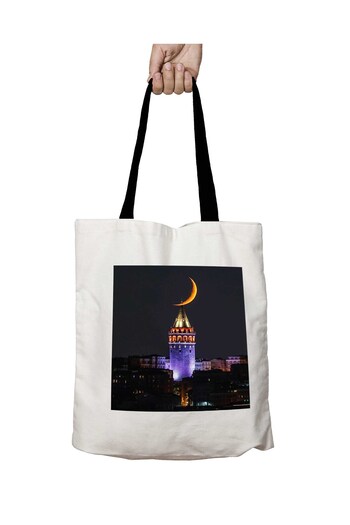 ART HEDİYE Μαύρη λαβή Night Istanbul Galata Tower Πλενόμενη σχολική τσάντα ώμου