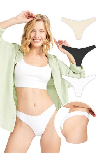 Cottonhill Basic Non-Marking Laser Cut Women's Brazilian Panties 3 Pack - 5