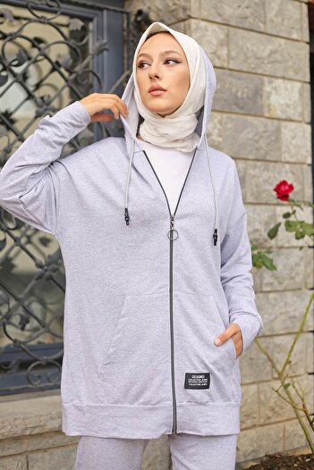 İmajButik Σετ φόρμας δύο κλωστών με γκρι τσέπη με κουκούλα