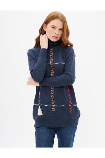 Kayra Turtleneck Stitching Detailed Knitwear Tunic - A22-trk28