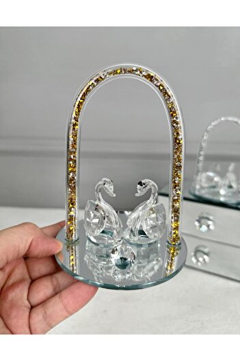 PEKİBU KRİSTAL GÖKKUŞAĞI MODEL STANTLI 2'Lİ KUĞU GOLD
