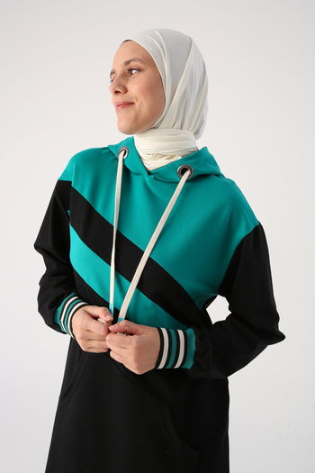 ALLDAY Black Two Color Hooded Sweat Tunic