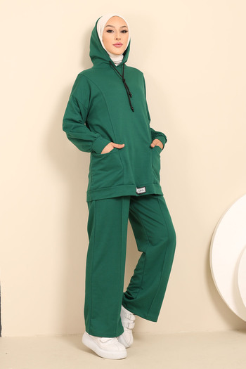 İmajButik Σετ χιτζάμπ δύο κλωστών σμαραγδί με ετικέτα στο μπροστινό μέρος