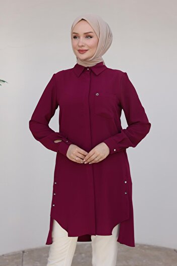 Armine TREND Armine Trend Shirt Collar Hidden Button Tunic-Cherry 24Kt473