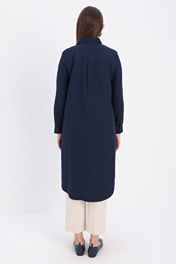 ALLDAY Navy Blue Basic Κρυφό Μακρύ Πουκάμισο