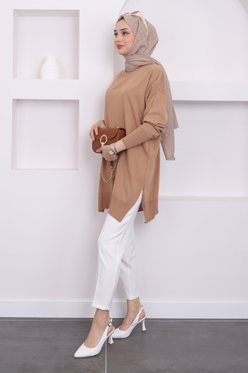 İmajButik Μπισκότο Crew Neck Mercerized Casual Knitwear Tunic