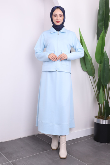 İmajButik Baby Blue Zippered Jacket Skirted Scuba Suit