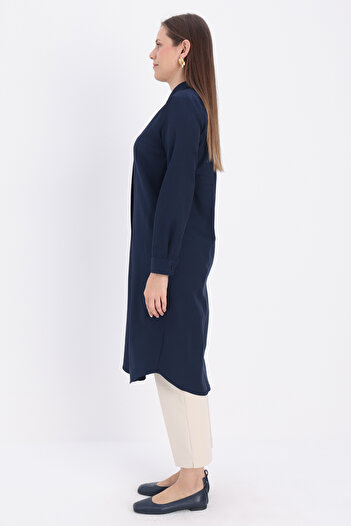 ALLDAY Navy Blue Basic Κρυφό Μακρύ Πουκάμισο