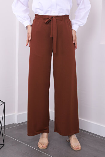 İmajButik High Waist and Wide Leg Brown Trousers