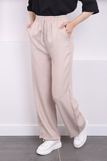 İmajButik Linen Trousers - Stone Waist Elastic and Pocket