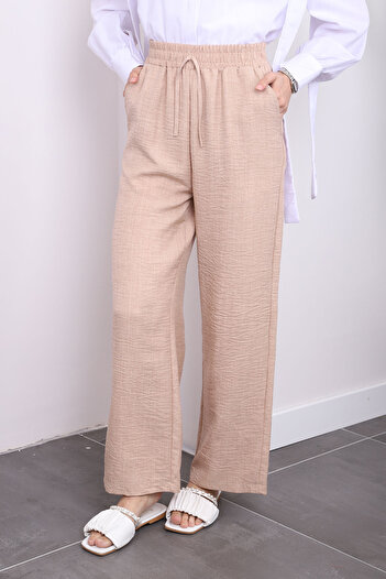 İmajButik Beige Linen Trousers - Pockets and Waist Elastics