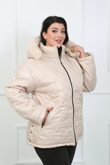 By Alba Collection Women's Ecru Wool Quilted Plus Size Coat