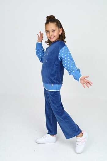 Exitob Velvet Knitwear Female Child Bottom Top Pajamas Set