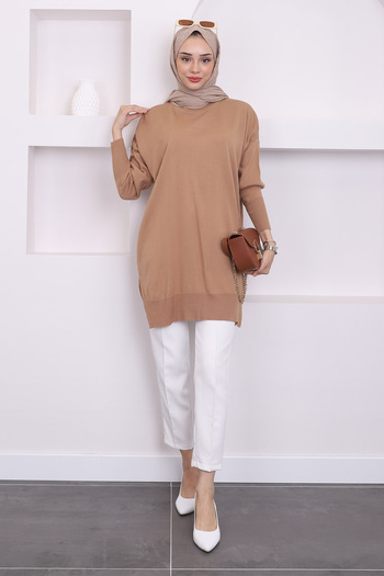 İmajButik Μπισκότο Crew Neck Mercerized Casual Knitwear Tunic