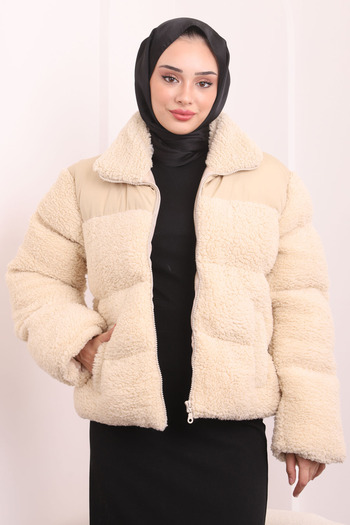 İmajButik Plush Short Coat with Mink Pockets
