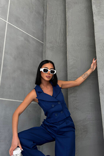 OUZ Fashion Γυναικείο γιλέκο με γιακά με τέσσερα κουμπιά