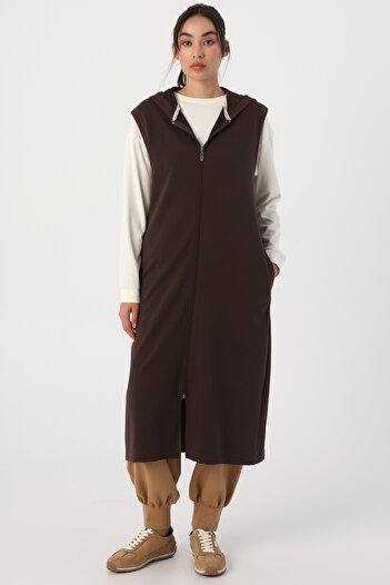 ALLDAY Bitter Brown Shoulder Stripe Zippered Vest
