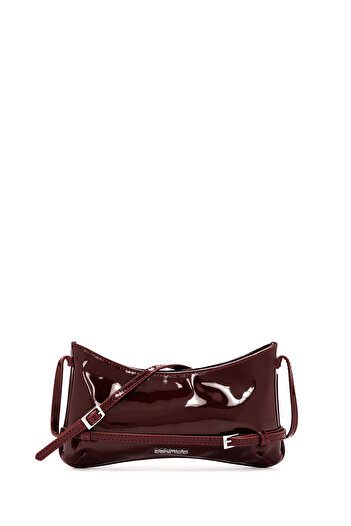 Derimod Claret Red Patent Leather Shoulder Bag - Long Strap, Women, 24wbd 200416