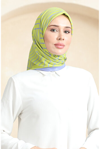sefamerve 19089-19 Oil Green Lilac Soft Cotton Scarf