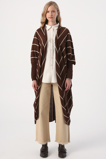 ALLDAY Brown Striped Bat Sleeve Knitwear Cardigan