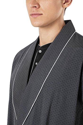 Pierre Cardin Erkek Penye Siyah Uzunkol & Kısakol Şortlu Pijama Ve Robdöşambr 5'li Çeyiz Seti