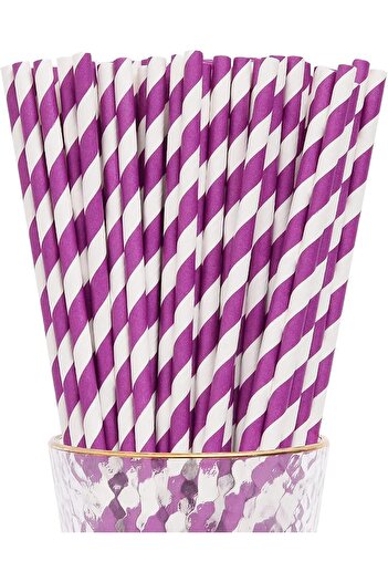 3B Trend Purple White 25 Paper Straws